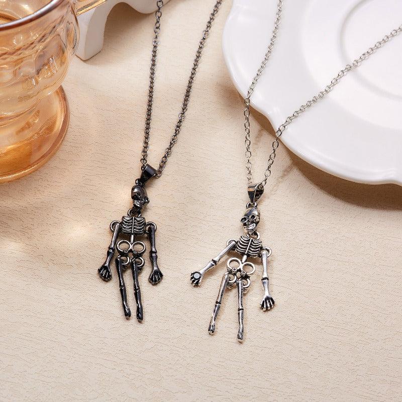 Skeleton Ghost Necklace Hand In Hand Pendant Couple Jewelry