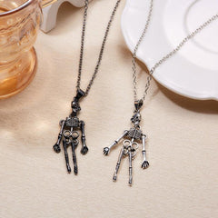 Skeleton Ghost Necklace Hand In Hand Pendant Couple Jewelry