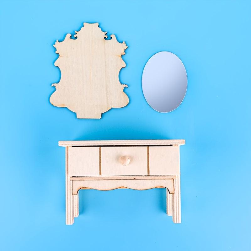 Hand Painted Dressing Table With Mirror Storage Box Girls Toy