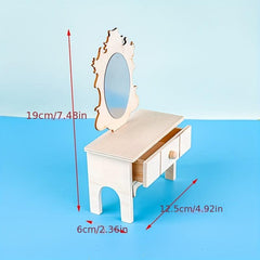 Hand Painted Dressing Table With Mirror Storage Box Girls Toy