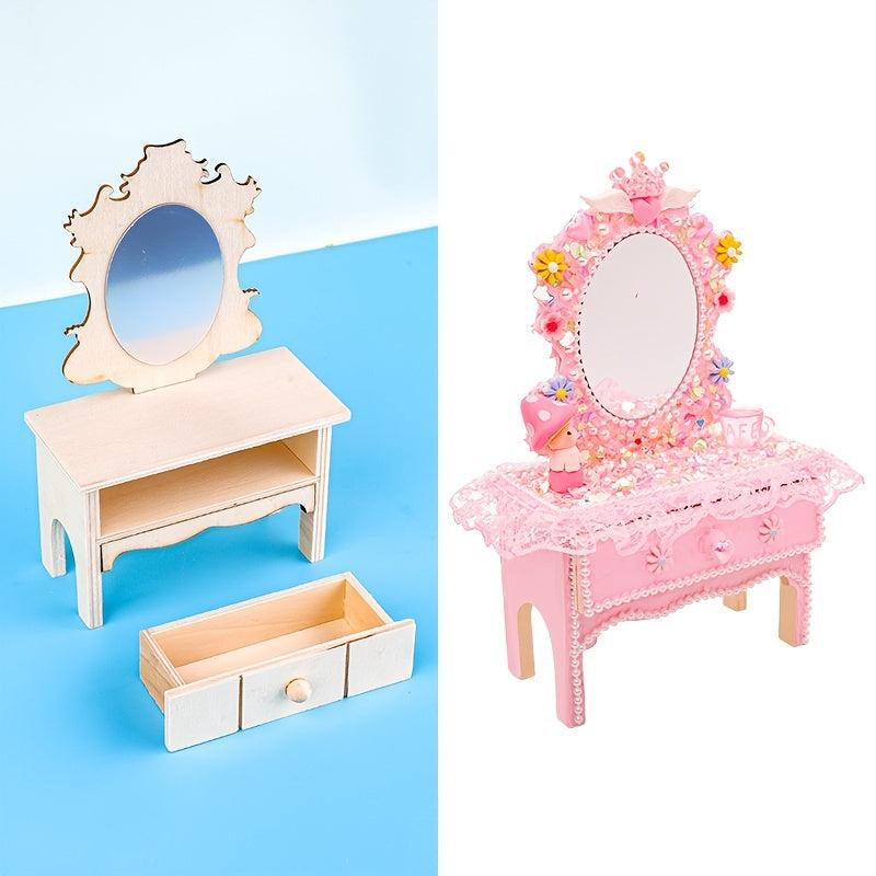 Hand Painted Dressing Table With Mirror Storage Box Girls Toy