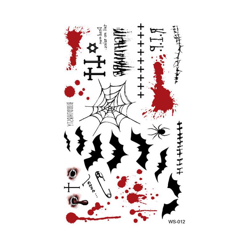 4 Sheets Halloween Tattoo Stickers, Pumpkin Skull Bat Cross Temporary Tattoo