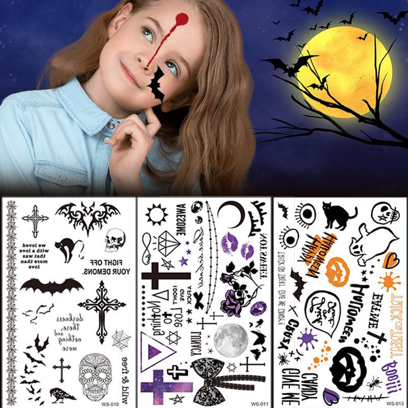 4 Sheets Halloween Tattoo Stickers, Pumpkin Skull Bat Cross Temporary Tattoo