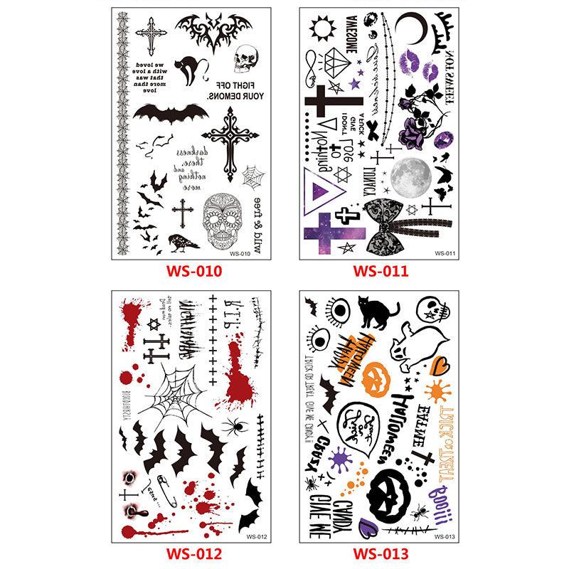 4 Sheets Halloween Tattoo Stickers, Pumpkin Skull Bat Cross Temporary Tattoo