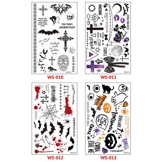 4 Sheets Halloween Tattoo Stickers, Pumpkin Skull Bat Cross Temporary Tattoo