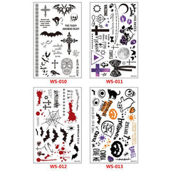 4 Sheets Halloween Tattoo Stickers, Pumpkin Skull Bat Cross Temporary Tattoo