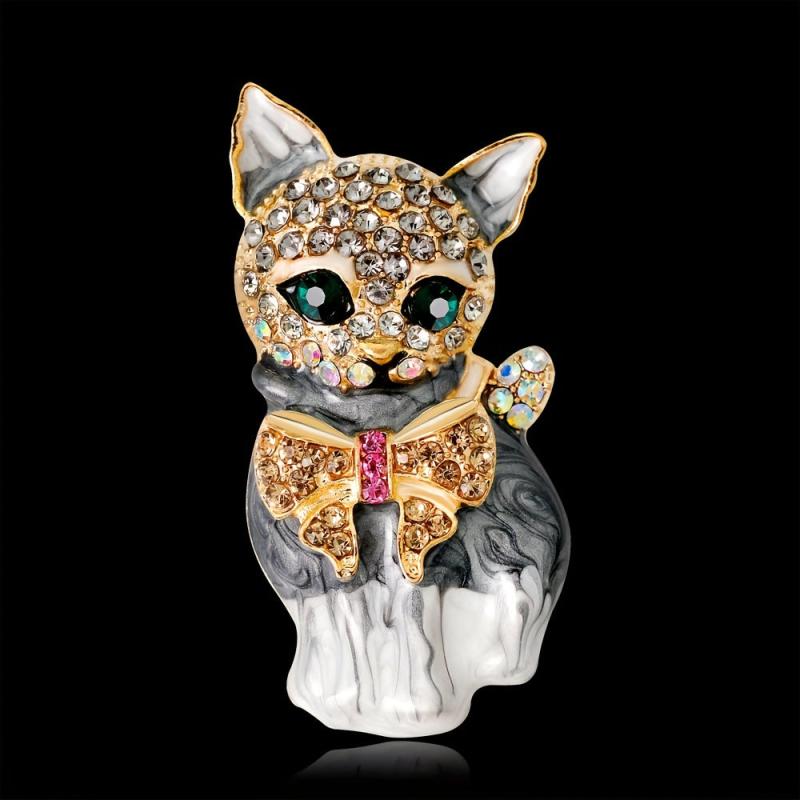 Artificial Diamond Cat Brooch Animal Chest Flower Accessories