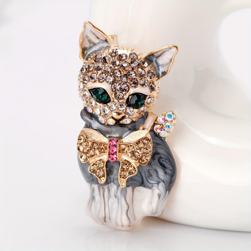 Artificial Diamond Cat Brooch Animal Chest Flower Accessories