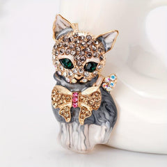 Artificial Diamond Cat Brooch Animal Chest Flower Accessories