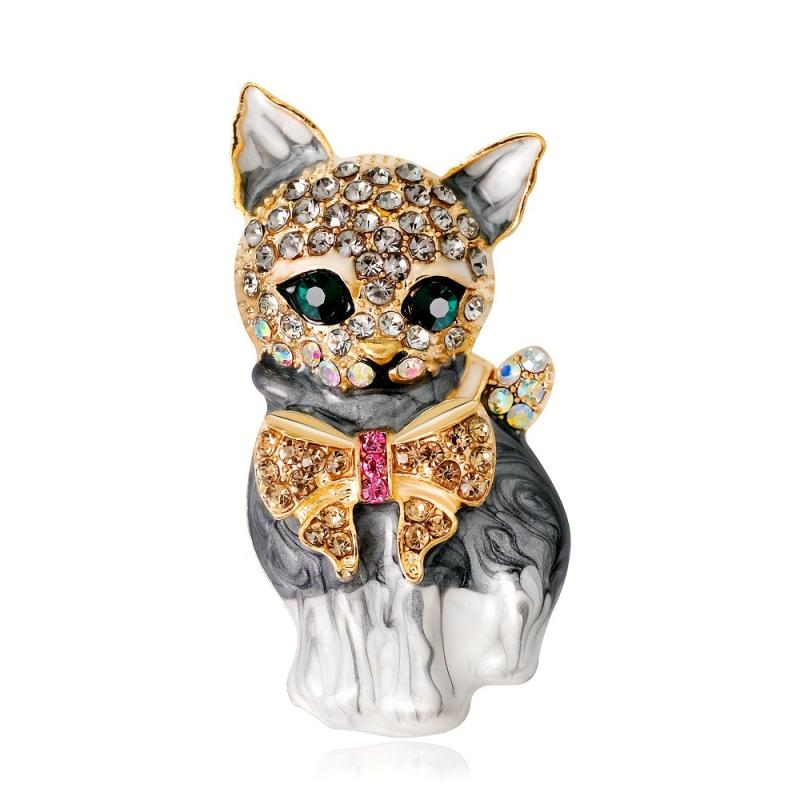 Artificial Diamond Cat Brooch Animal Chest Flower Accessories