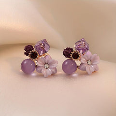 Girls Flower Shape Stud Earrings Zircon Ear Jewelry