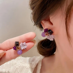 Girls Flower Shape Stud Earrings Zircon Ear Jewelry
