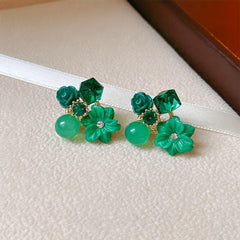 Girls Flower Shape Stud Earrings Zircon Ear Jewelry