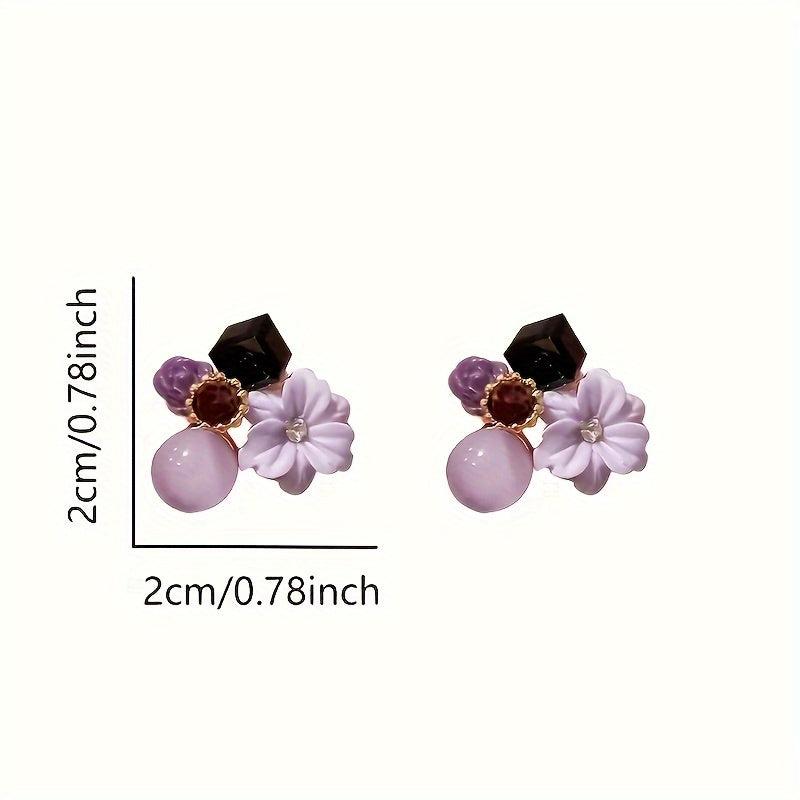 Girls Flower Shape Stud Earrings Zircon Ear Jewelry