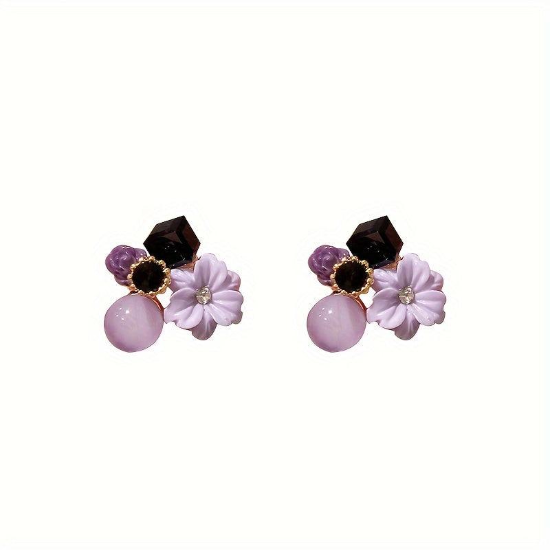 Girls Flower Shape Stud Earrings Zircon Ear Jewelry