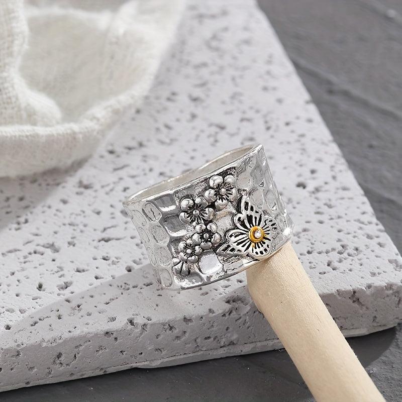 Vintage Butterfly Carved Stone Ring - Golden Party Jewelry