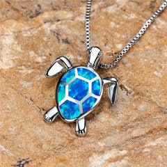 Opal Turtle Pendant Necklace Boho Chic Jewelry