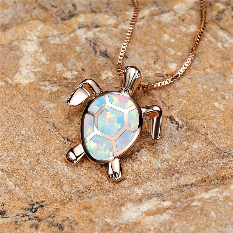 Opal Turtle Pendant Necklace Boho Chic Jewelry