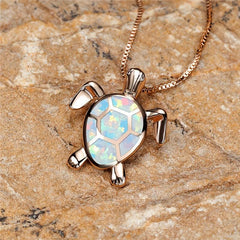 Opal Turtle Pendant Necklace Boho Chic Jewelry