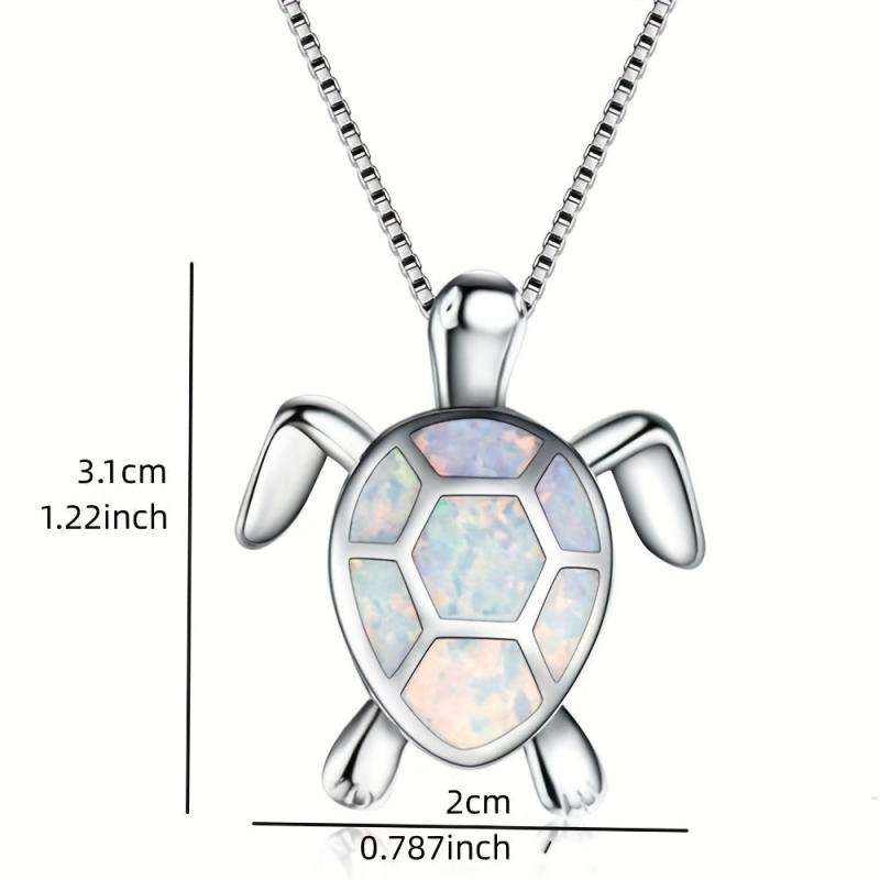 Opal Turtle Pendant Necklace Boho Chic Jewelry