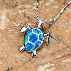 Opal Turtle Pendant Necklace Boho Chic Jewelry