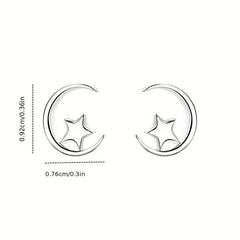 Silvery Plated Star Moon Stud Earrings Daily Jewelry