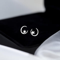 Silvery Plated Star Moon Stud Earrings Daily Jewelry