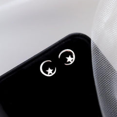 Silvery Plated Star Moon Stud Earrings Daily Jewelry