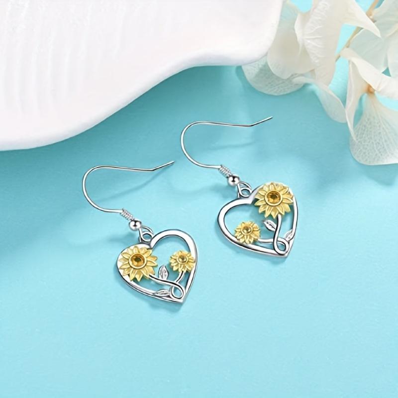 Sunflower Heart Pendant Earrings for All Occasions