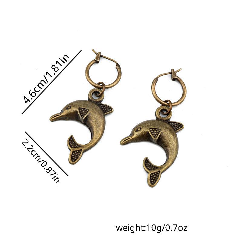 Retro Punk Bronze Earrings Dolphin Sun Seahorse Spider Earrings