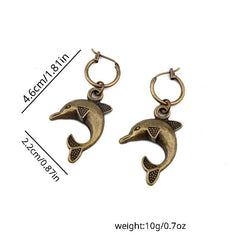 Retro Punk Bronze Earrings Dolphin Sun Seahorse Spider Earrings