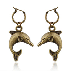 Retro Punk Bronze Earrings Dolphin Sun Seahorse Spider Earrings