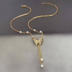 Faux Pearl Butterfly Clavicle Chain Necklace for Wedding Party