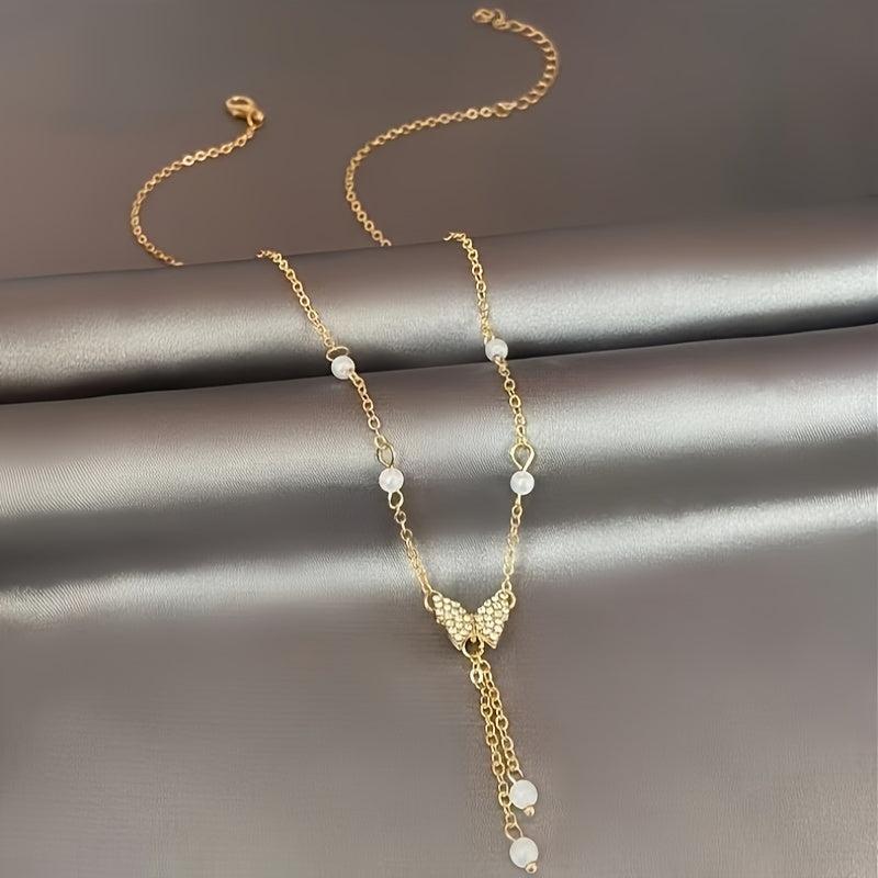 Faux Pearl Butterfly Clavicle Chain Necklace for Wedding Party