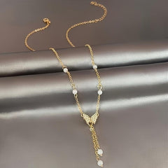 Faux Pearl Butterfly Clavicle Chain Necklace for Wedding Party