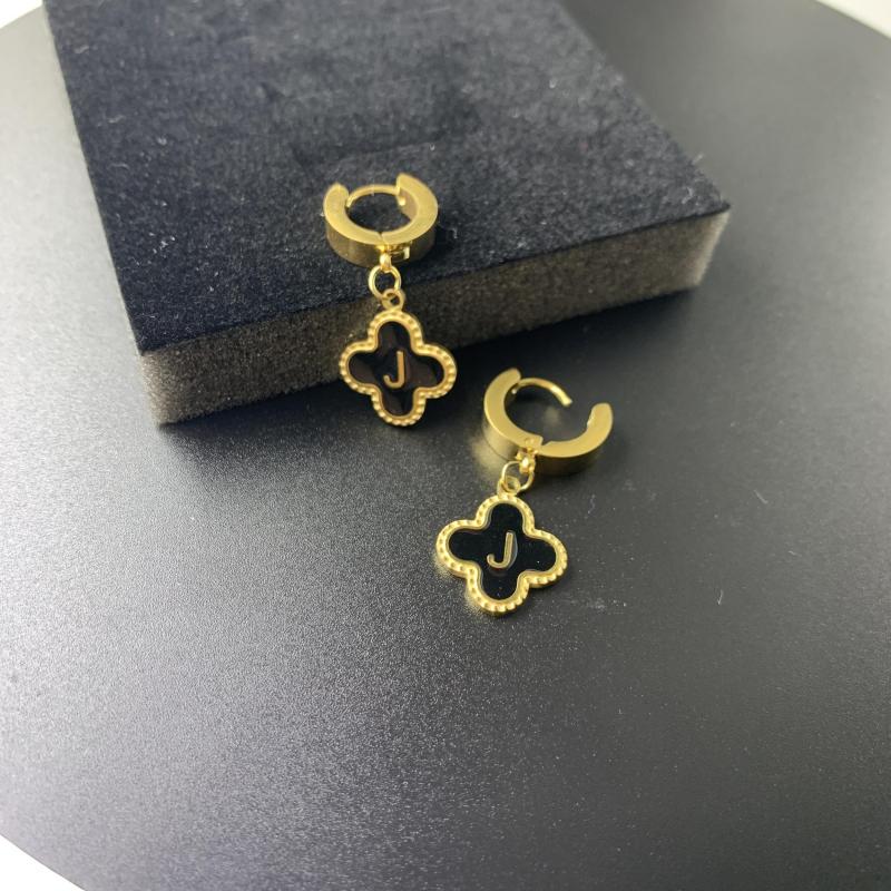 Clover Letter J Earrings Golden Stainless Steel Birthday Holiday Party Jewelry