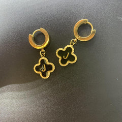 Clover Letter J Earrings Golden Stainless Steel Birthday Holiday Party Jewelry