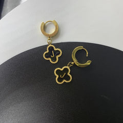 Clover Letter J Earrings Golden Stainless Steel Birthday Holiday Party Jewelry