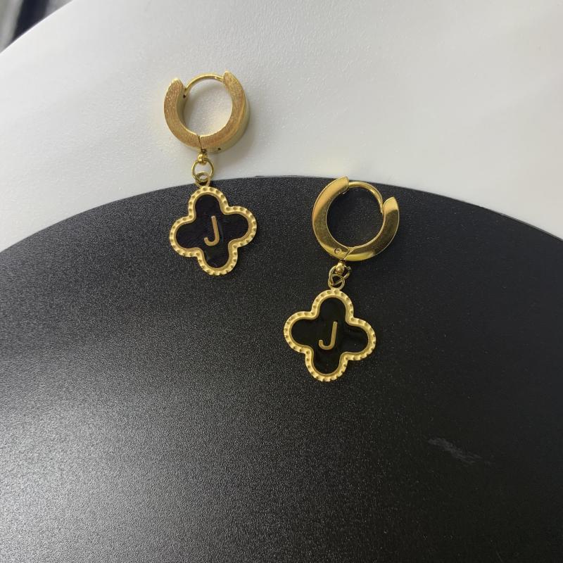 Clover Letter J Earrings Golden Stainless Steel Birthday Holiday Party Jewelry