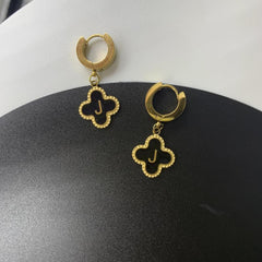 Clover Letter J Earrings Golden Stainless Steel Birthday Holiday Party Jewelry