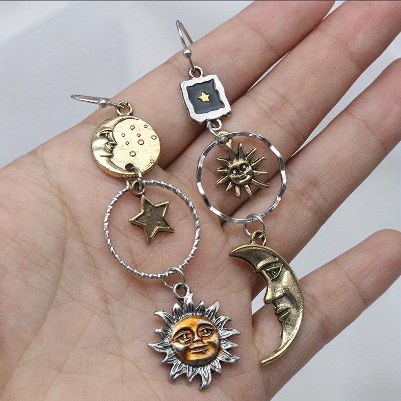 Mythology Sun Moon Earrings Asymmetric Party Jewelry