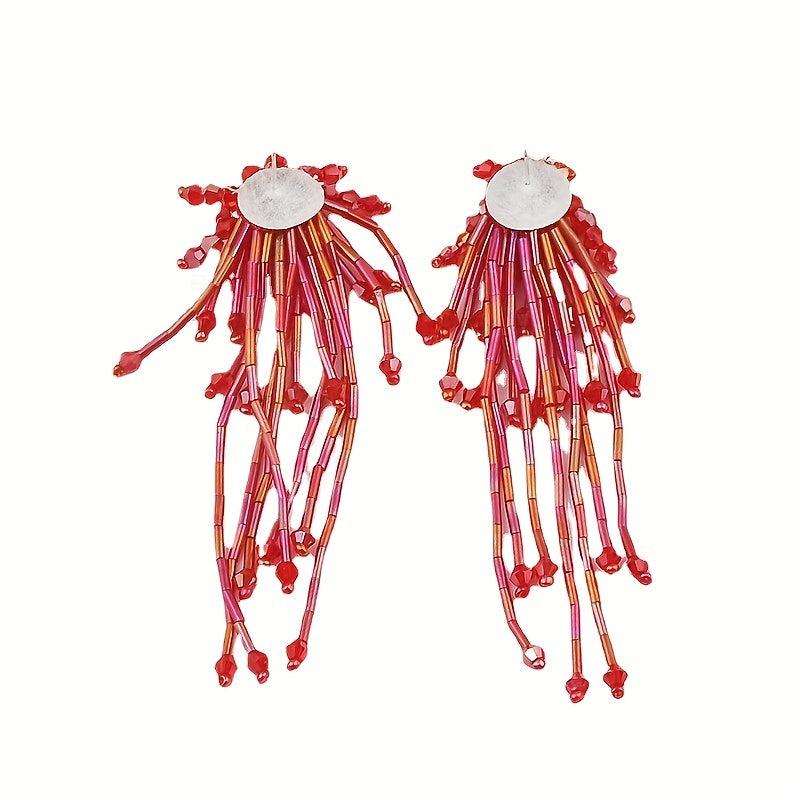 Boho Tassel Stud Earrings Crystal Dangle Earrings Women Girls