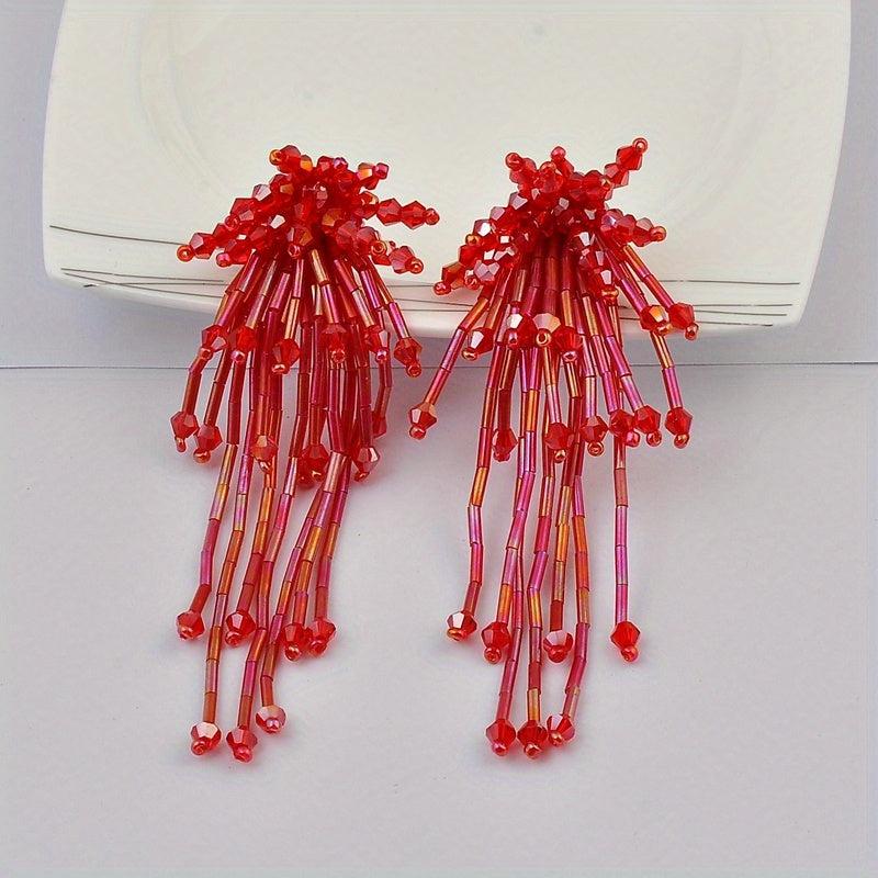 Boho Tassel Stud Earrings Crystal Dangle Earrings Women Girls