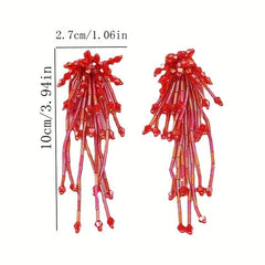 Boho Tassel Stud Earrings Crystal Dangle Earrings Women Girls