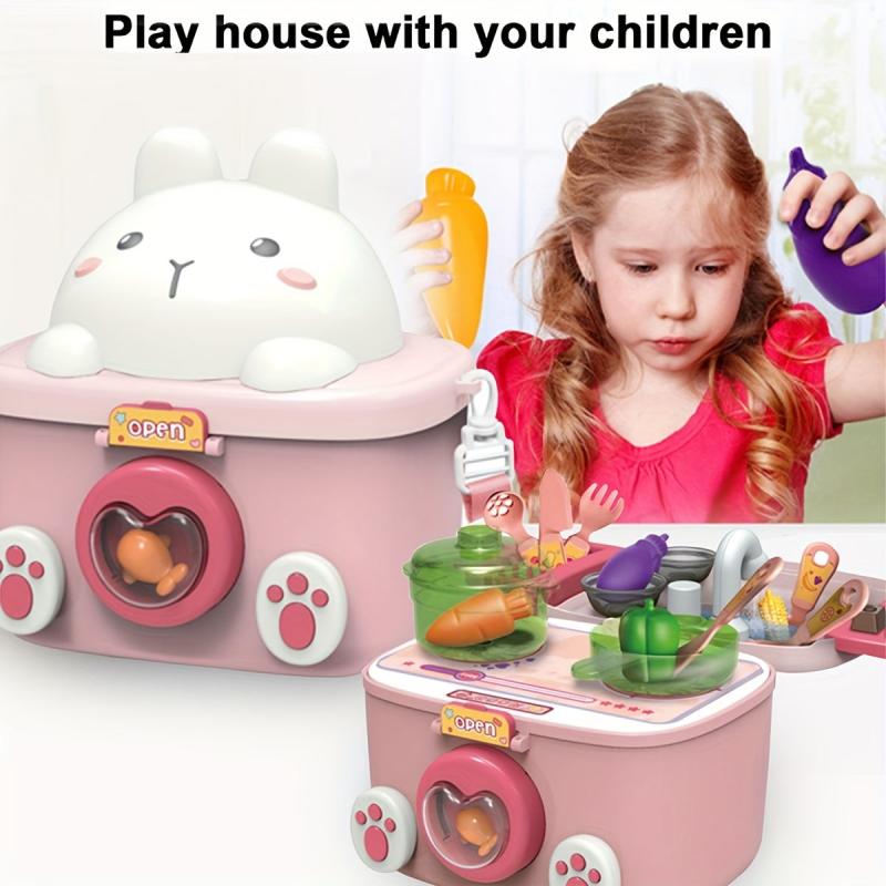 Mini Kitchen Toy Set with Real Cooking Spray Faucet & Recycling Water