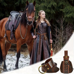 Halloween Necromancer Set Medieval Belt Medieval Faux Leather Drawstring Bag