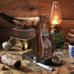 Halloween Necromancer Set Medieval Belt Medieval Faux Leather Drawstring Bag