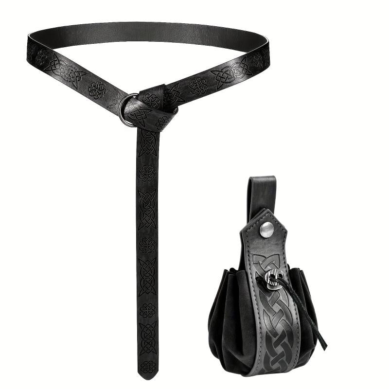 Halloween Necromancer Set Medieval Belt Medieval Faux Leather Drawstring Bag