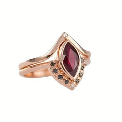 Faux Rhombus Ruby Ring and Earrings Set for Women