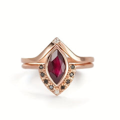Faux Rhombus Ruby Ring and Earrings Set for Women